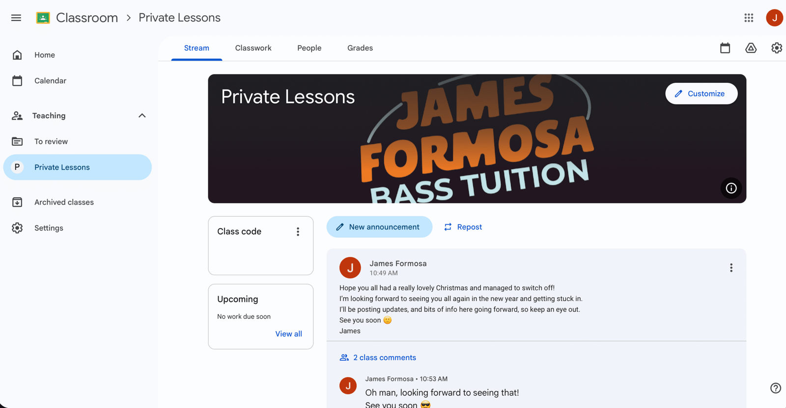 James Formosa's Google Classroom